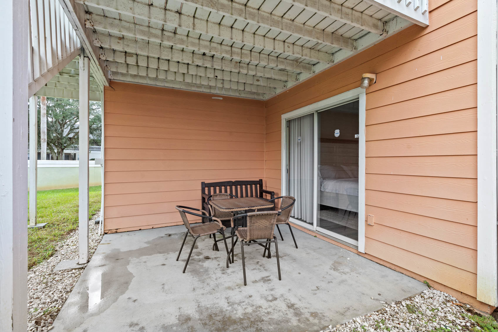 back patio with small table and chairs